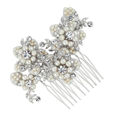 Designer pearl and crystal flower hair comb
